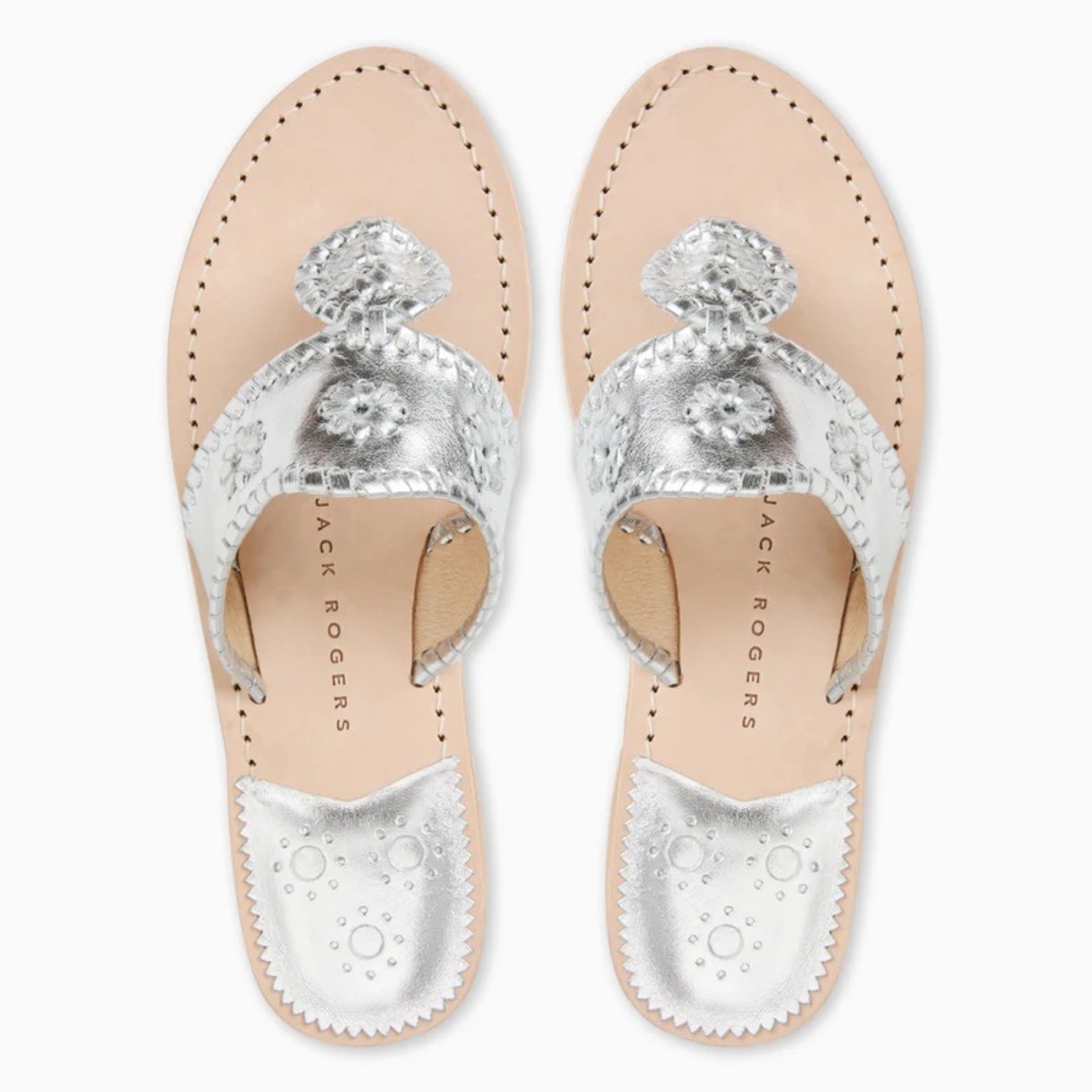Jack Rogers Hamptons Silver Sandals 9M
